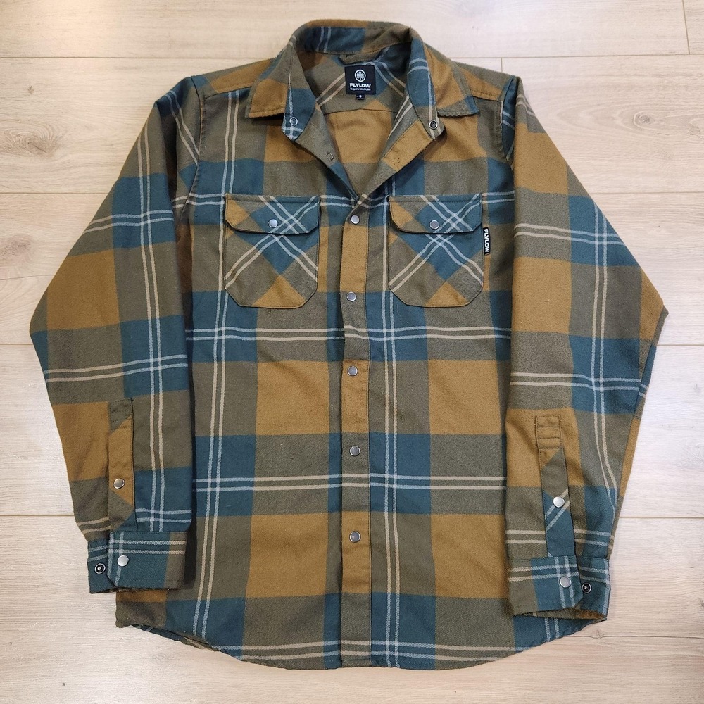 Flylow Flannel Shirt Mens Small Multicolor Plaid Snap Front Long Sleeve Casual